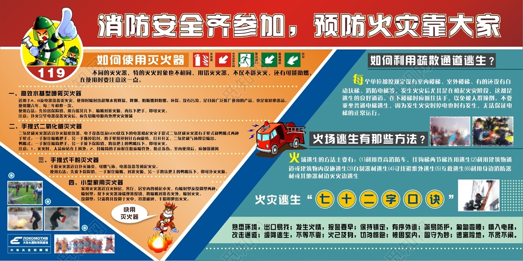 消防安全齐参加预防火灾宣传栏