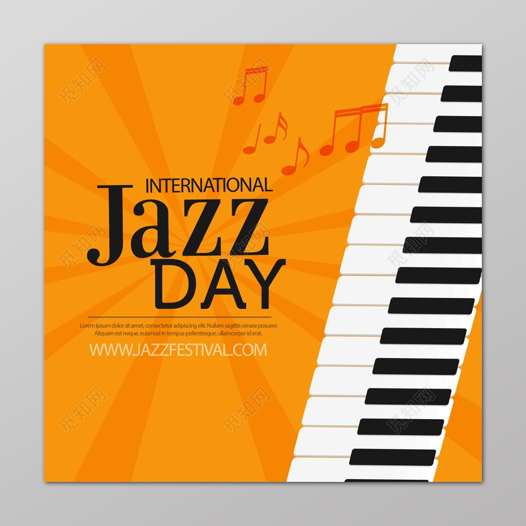 黄色钢琴音符爵士音乐会英文海报