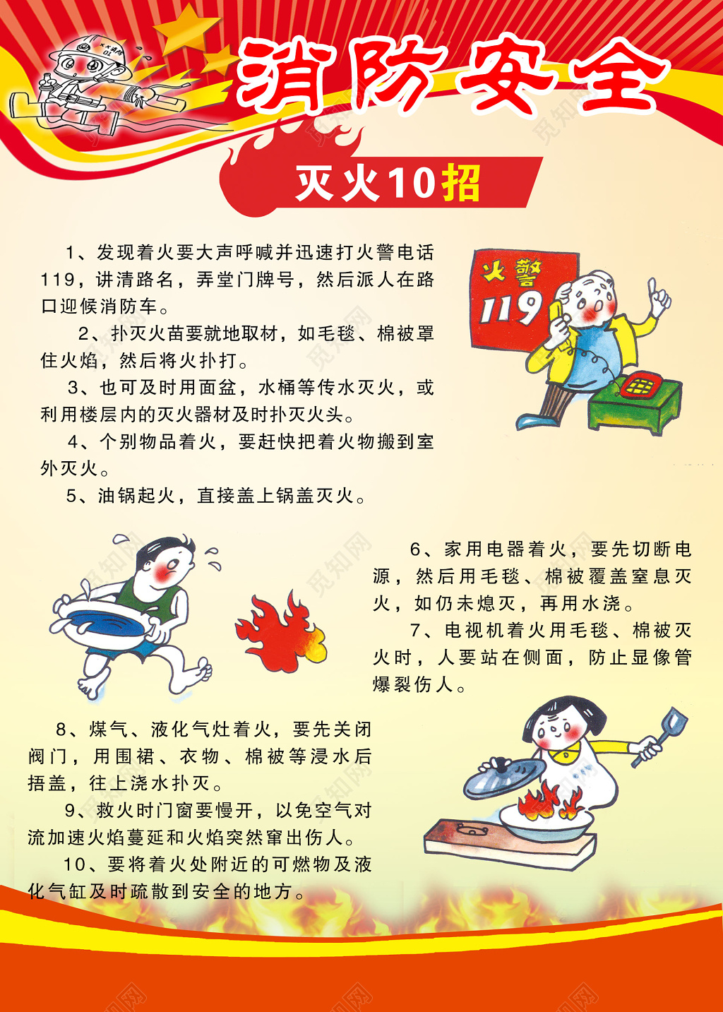 消防安全灭火方法119安全意识宣传栏
