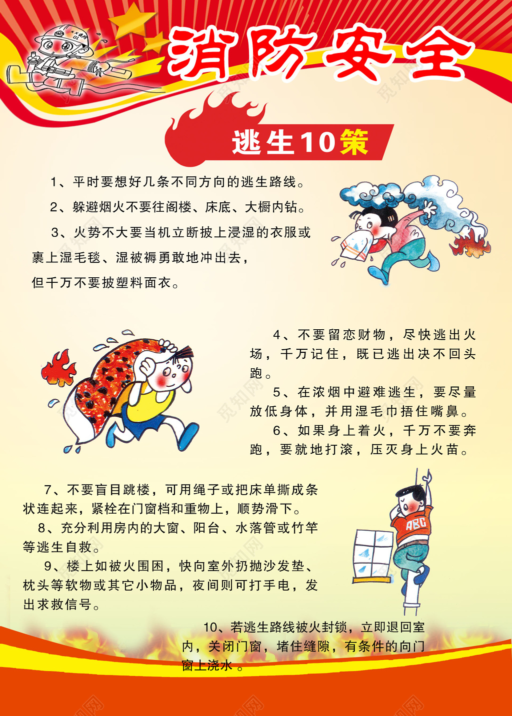 逃生方法消防安全119安全意识宣传栏