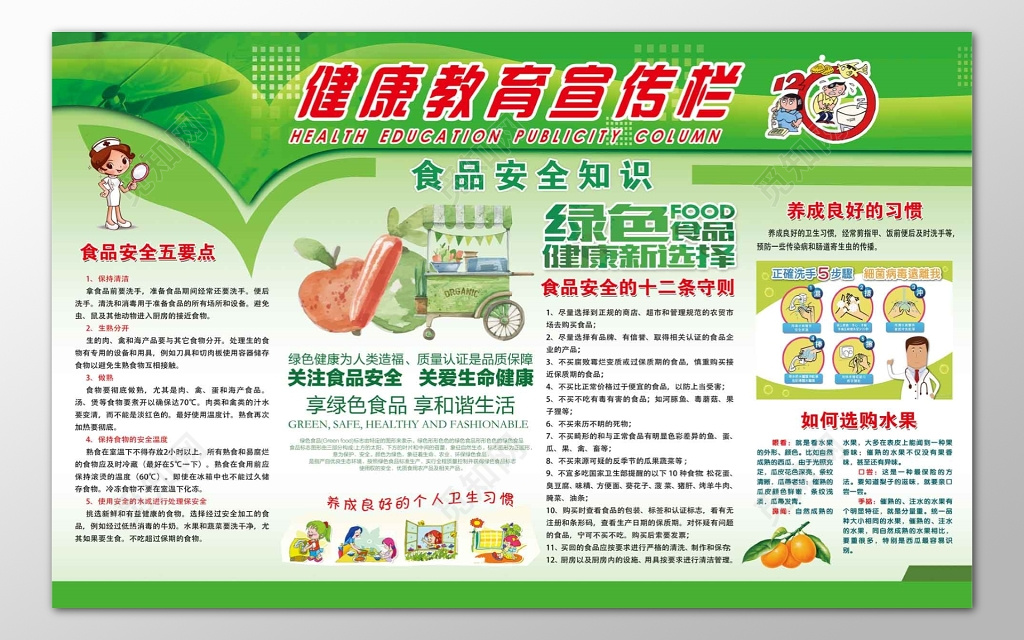 食品安全健康教育卡通绿色宣传栏