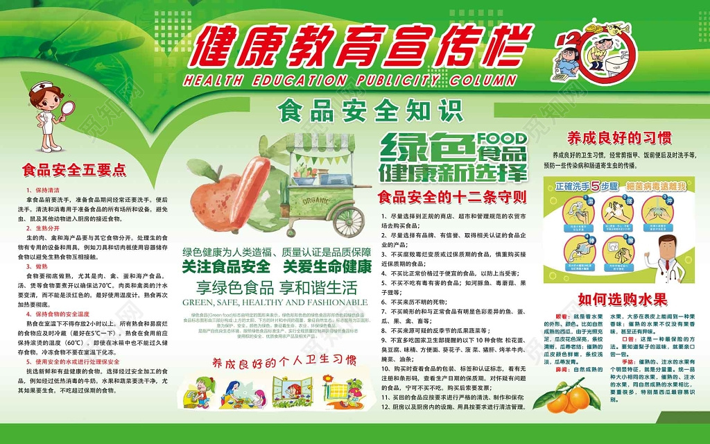 食品安全健康教育卡通绿色宣传栏