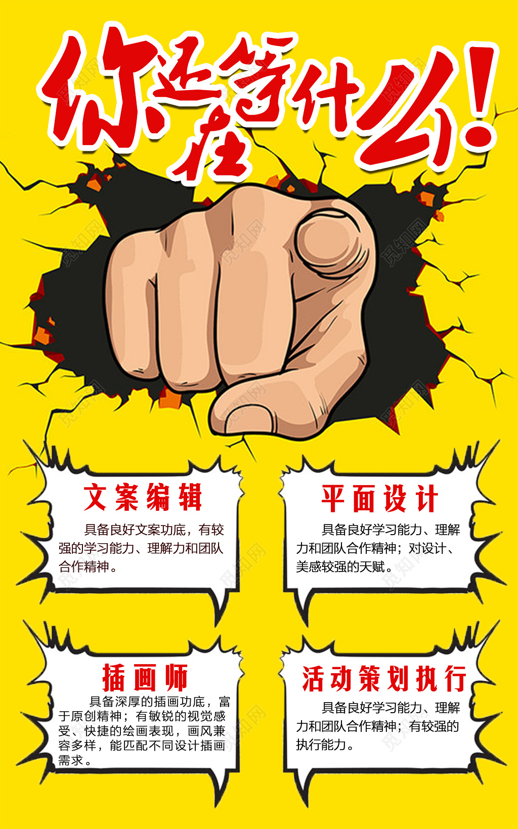 黄色创意春季招聘海报