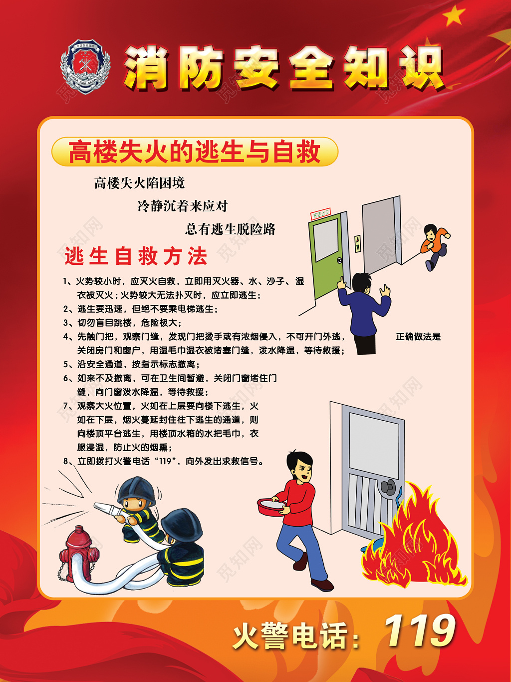 消防安全知识高楼自救119安全意识宣传栏