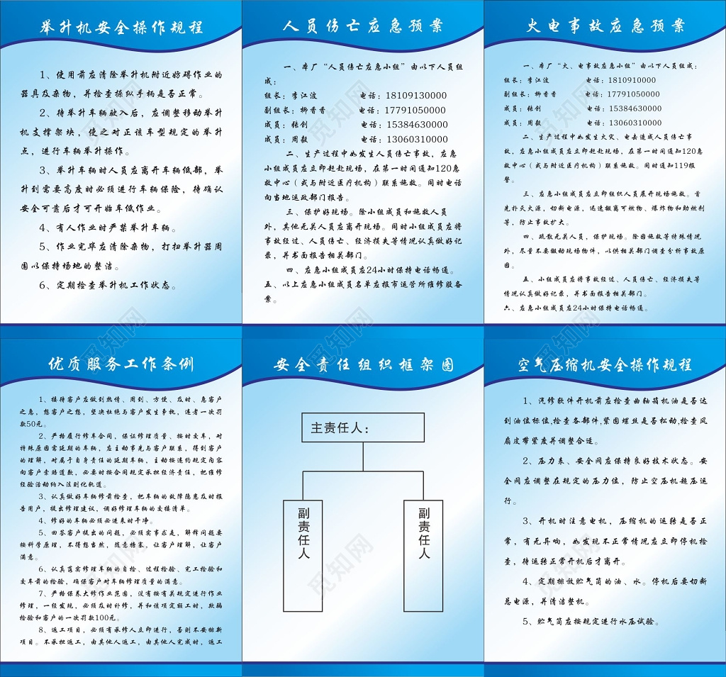 举升机安全操作规程人员伤亡火电事故应急预案制度牌