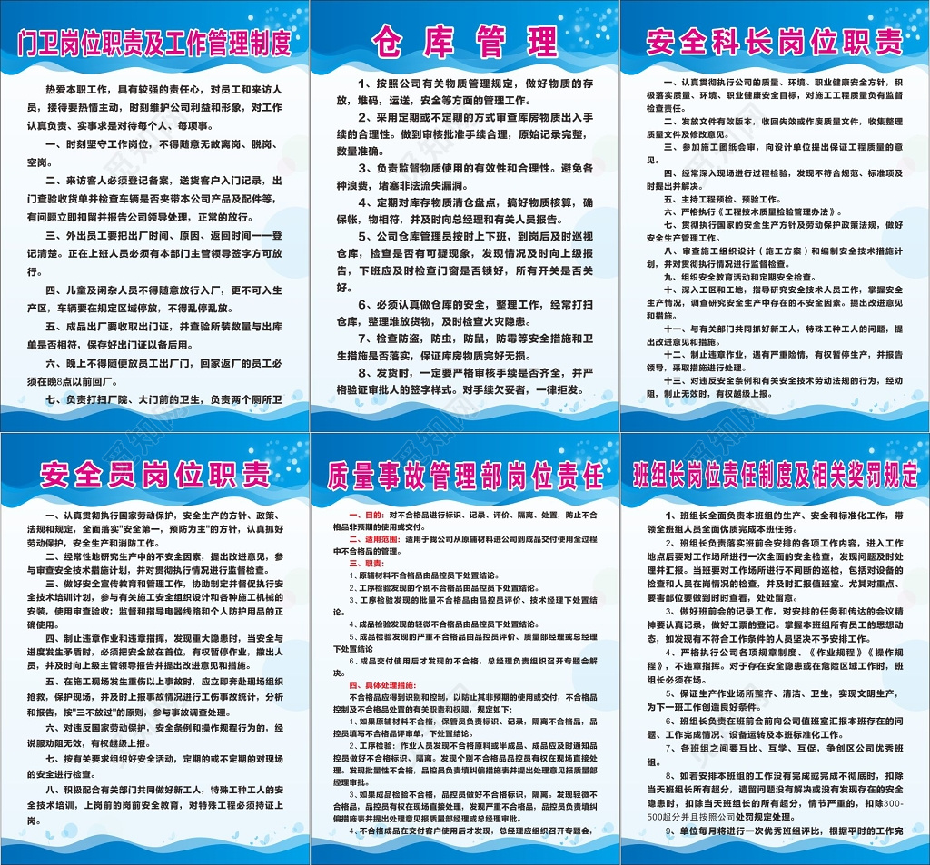 仓库安全科长安全员门卫质量事故管理部岗位职责管理制度