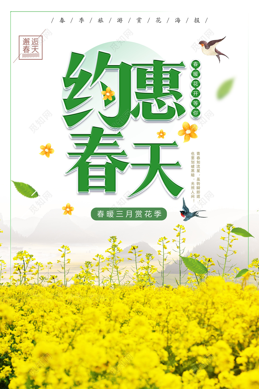 春暖花开约会春天春暖三月赏花季约惠春季促销海报