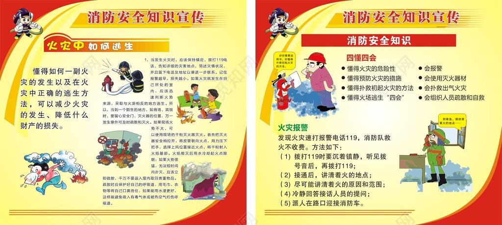 黄色消防安全知识119安全意识宣传单