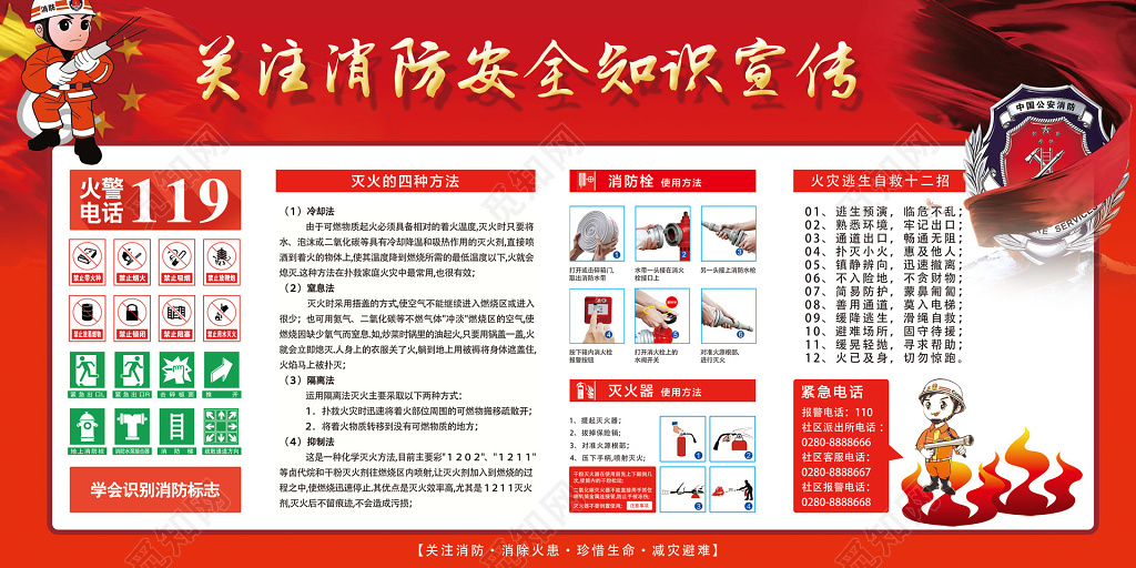 关注消防安全知识宣传119安全意识宣传栏
