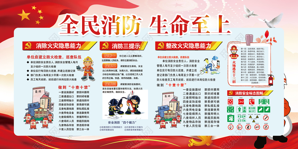 可爱卡通全民消防生命至上火灾安全119安全意识