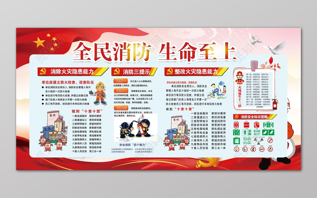 可爱卡通全民消防生命至上火灾安全119安全意识