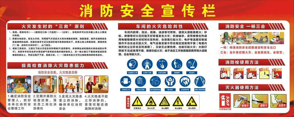 公司企业工厂消防安全119安全意识宣传栏