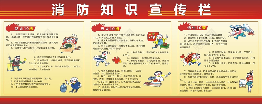 消防安全安全意识 119灭火逃生方法宣传栏