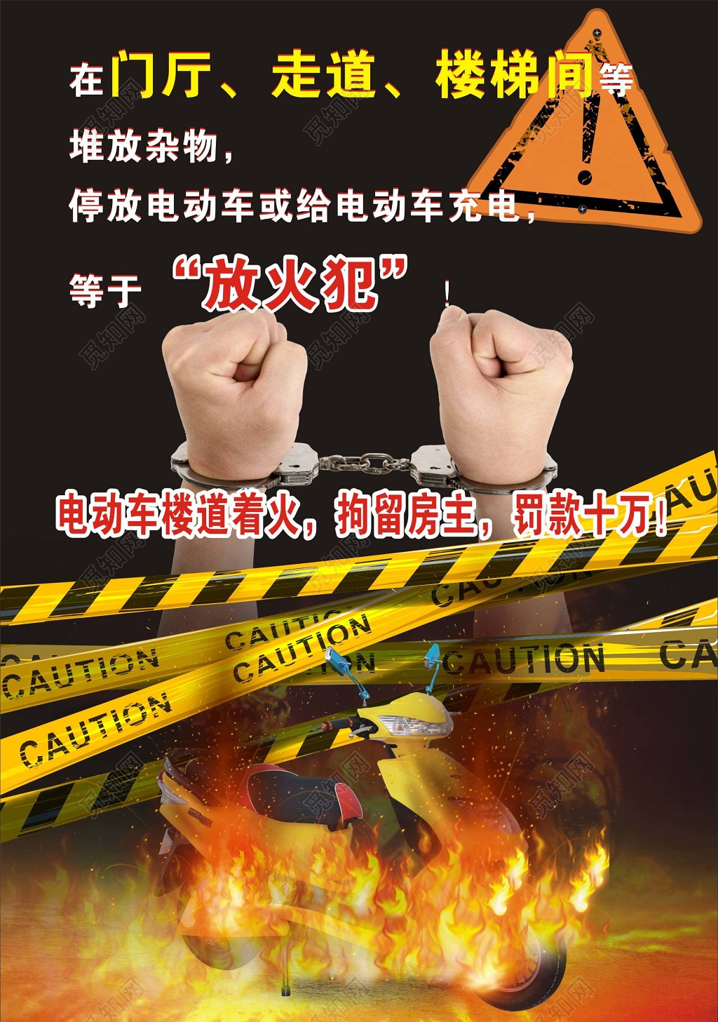 消防安全119安全意识电动车违禁充电宣传海报