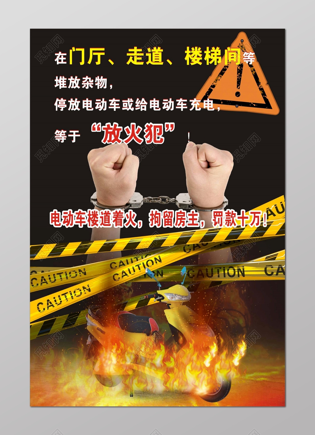 消防安全119安全意识电动车违禁充电宣传海报