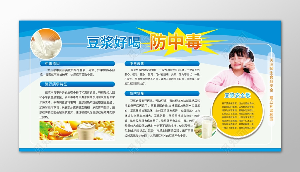 蓝色豆浆好喝防中毒食品安全宣传栏