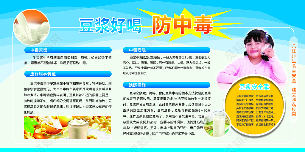 蓝色豆浆好喝防中毒食品安全宣传栏