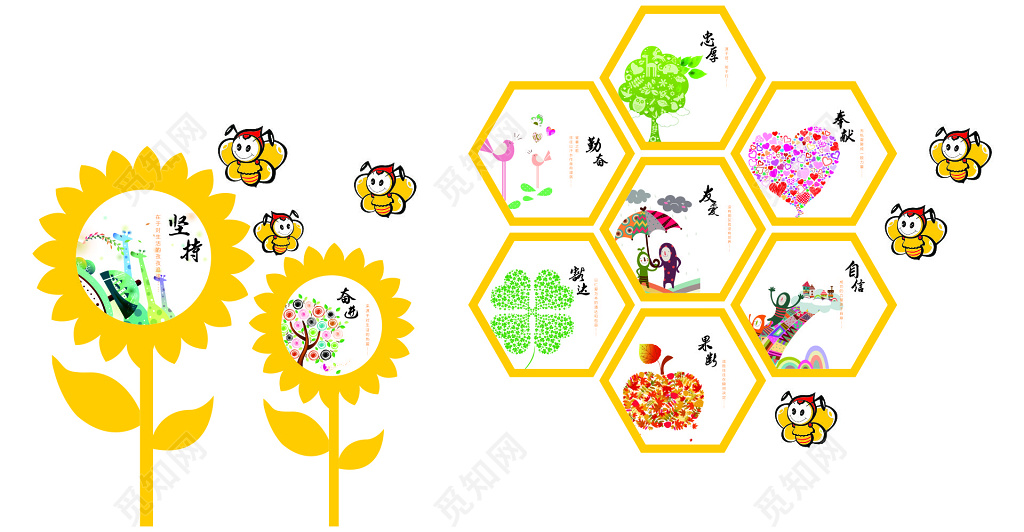 卡通蜜蜂校园文化文明宣传栏