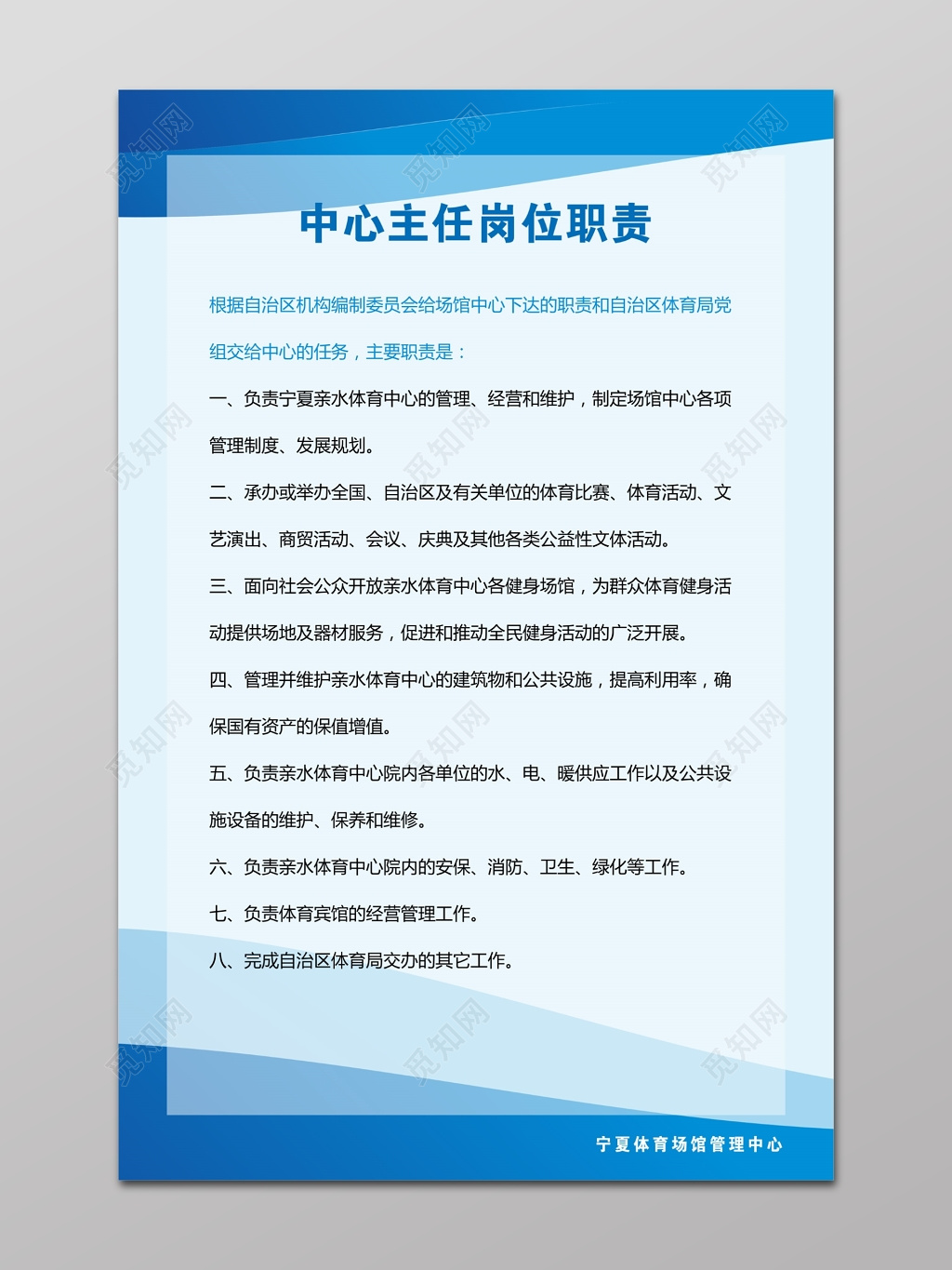 体育中心主任岗位职责展板