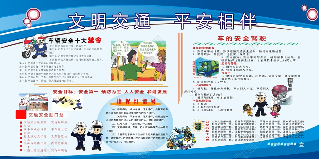 蓝色文明交通平安相伴交通安全宣传栏