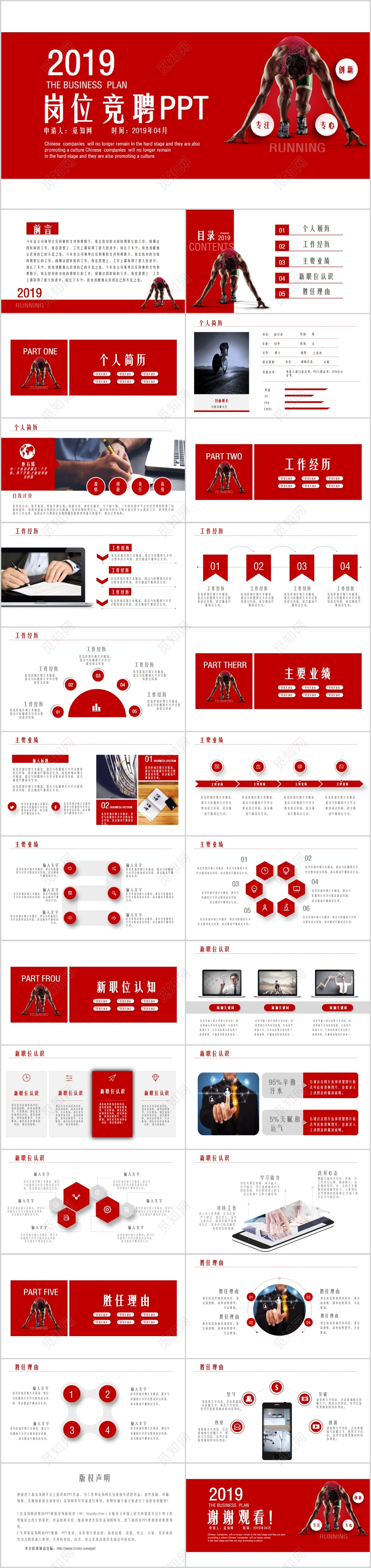 红色简约岗位竞聘PPT