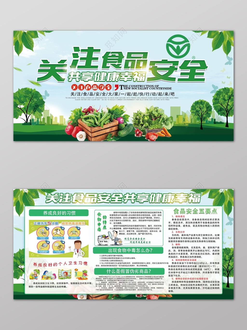 正反绿色关注食品安全共享健康幸福食品安全展板