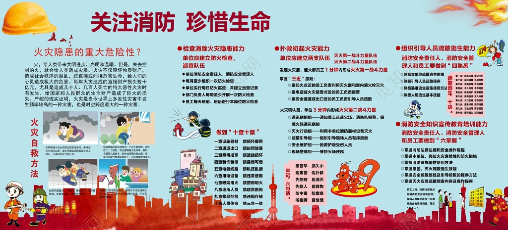简约卡通消防安全119安全意识