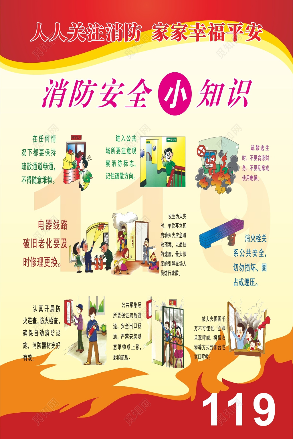 消防漫画安全知识宣传119安全意识海报