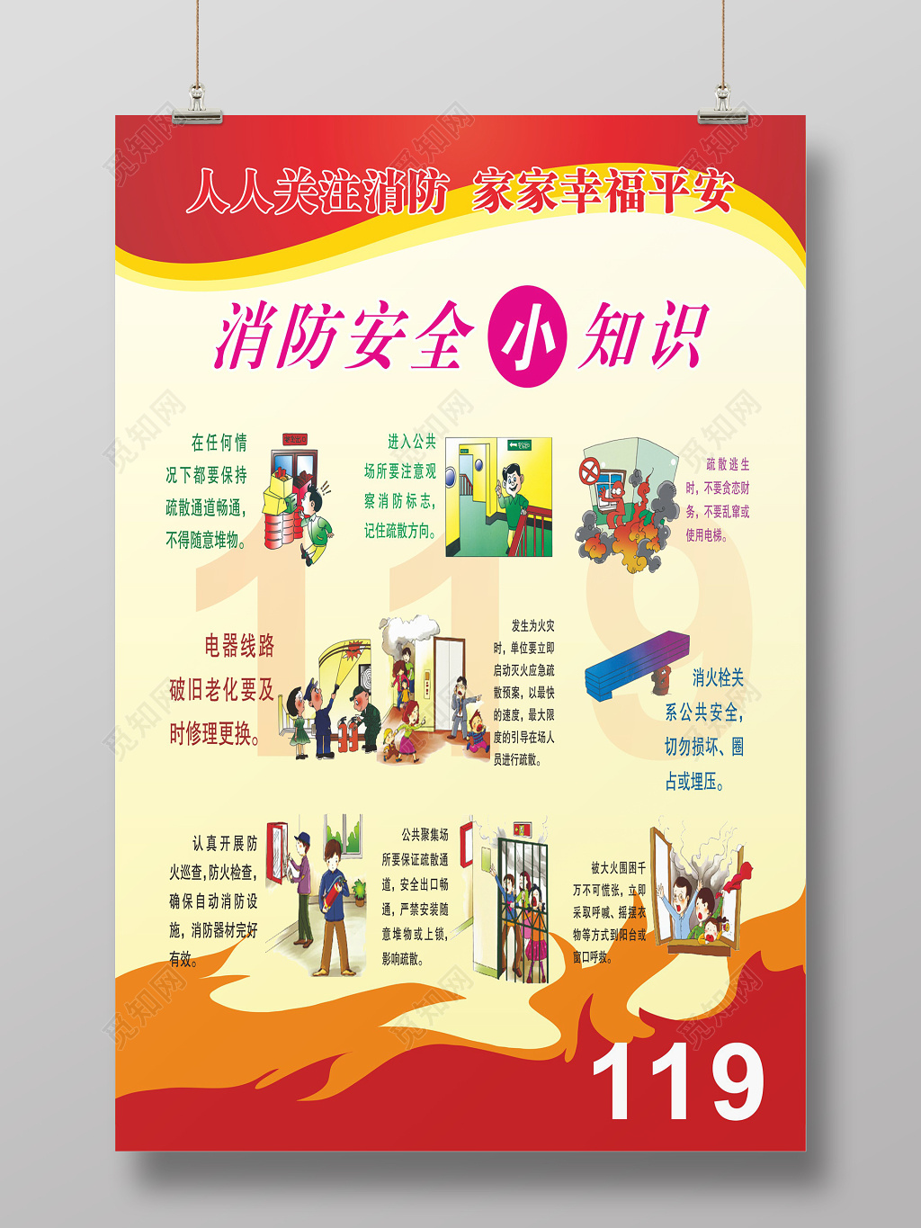 消防漫画安全知识宣传119安全意识海报