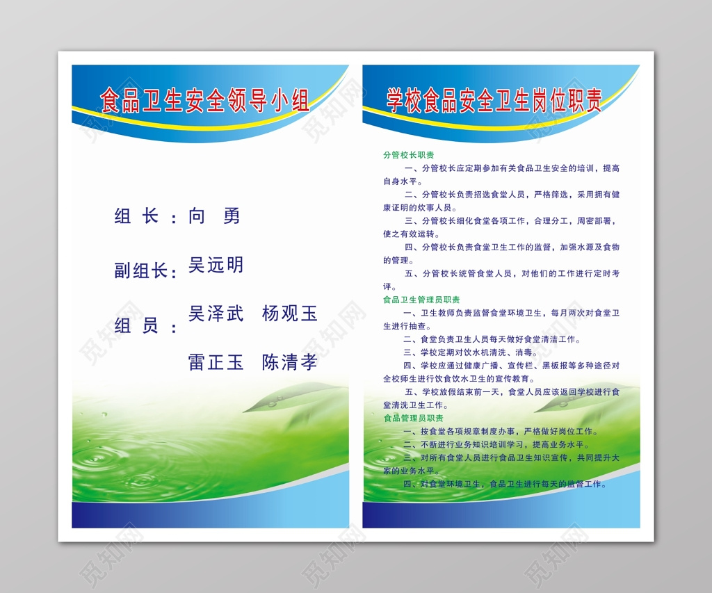 食品卫生安全领导小组岗位职责制度