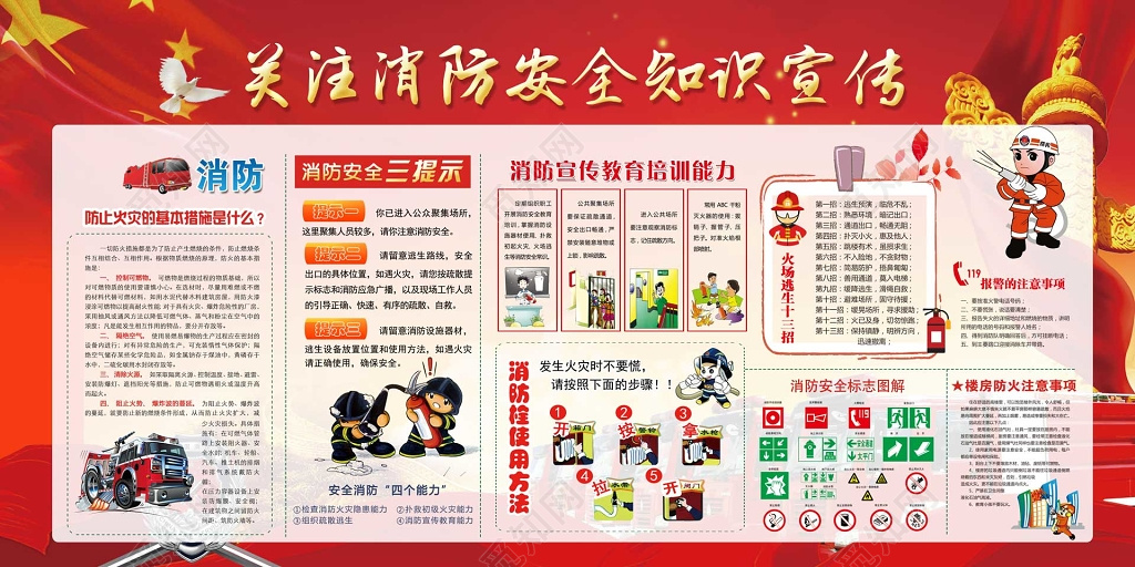 119消防安全知识宣传栏海报模板