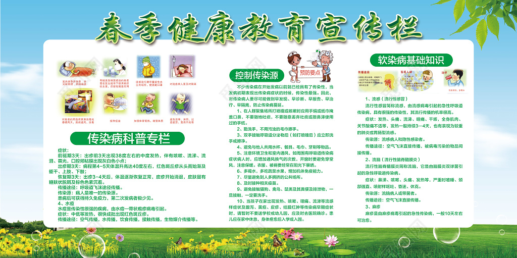 春季传染病春季健康教育宣传栏春季养生展板设计