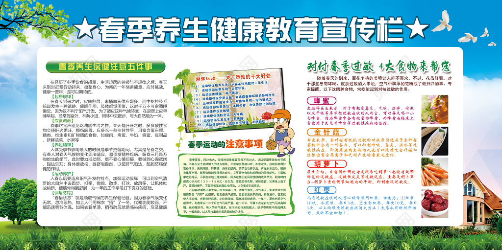 春季养生社区春天健康宣传栏设计