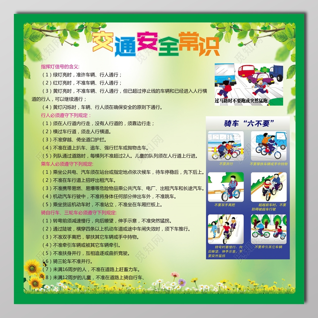 交通安全常识清新绿展板设计