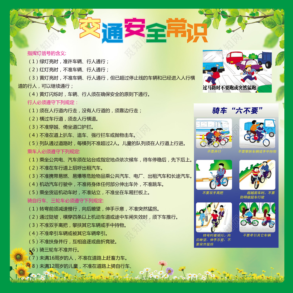 交通安全常识清新绿展板设计