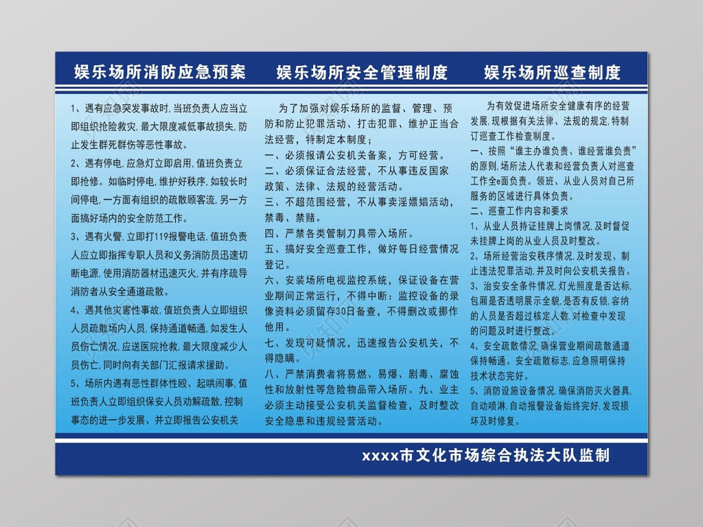 娱乐场所消防应急预案及管理制度及巡查制度牌