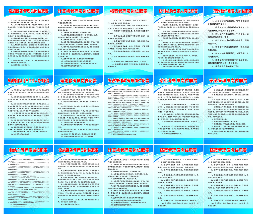 驾校员工岗位职责制度牌 