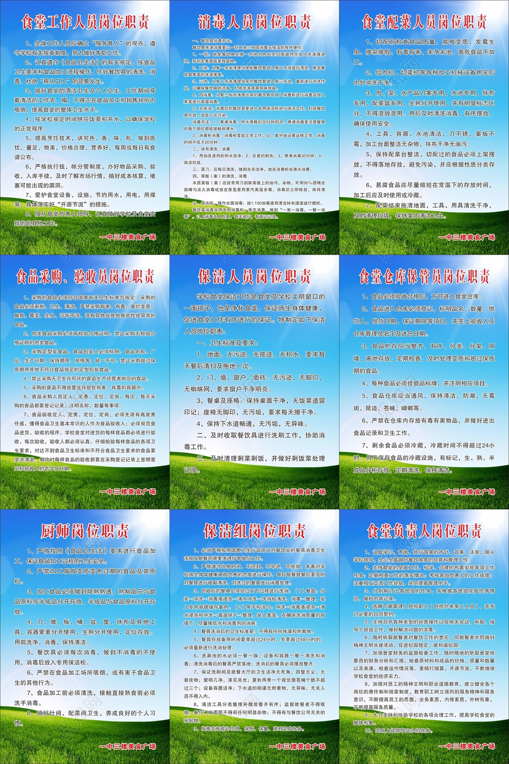食堂工作人员消毒人员配菜人员岗位职责管理制度牌