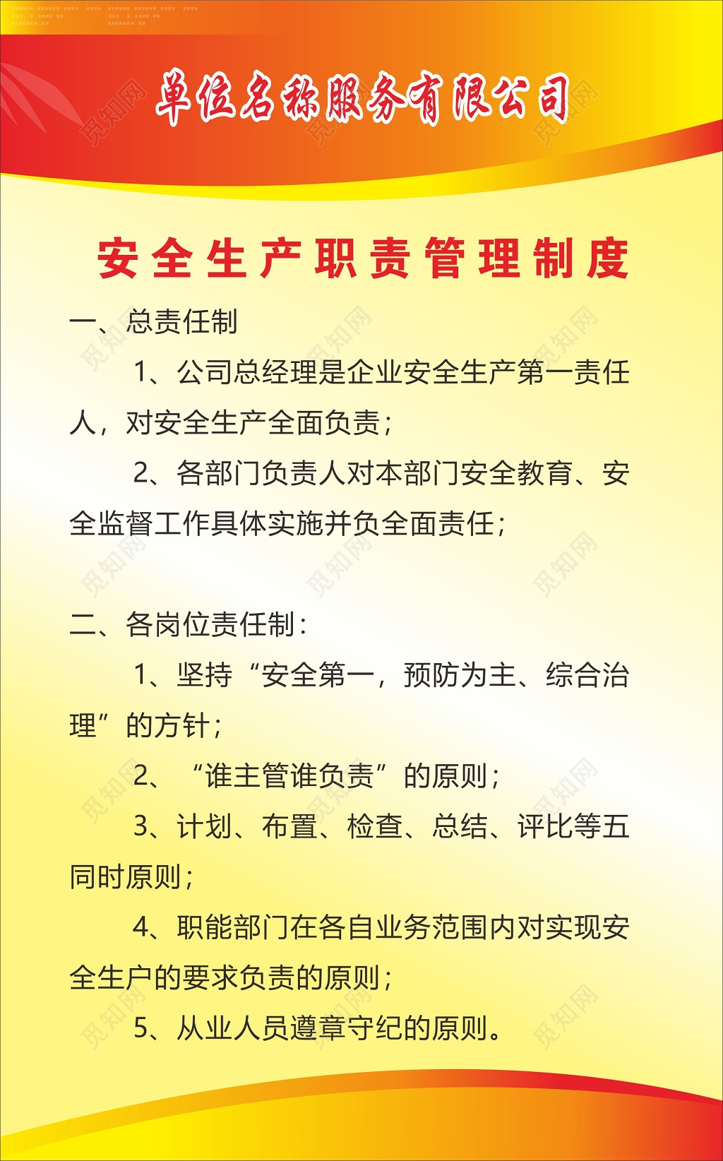 总责任制个岗位责任制安全生产职责管理制度牌