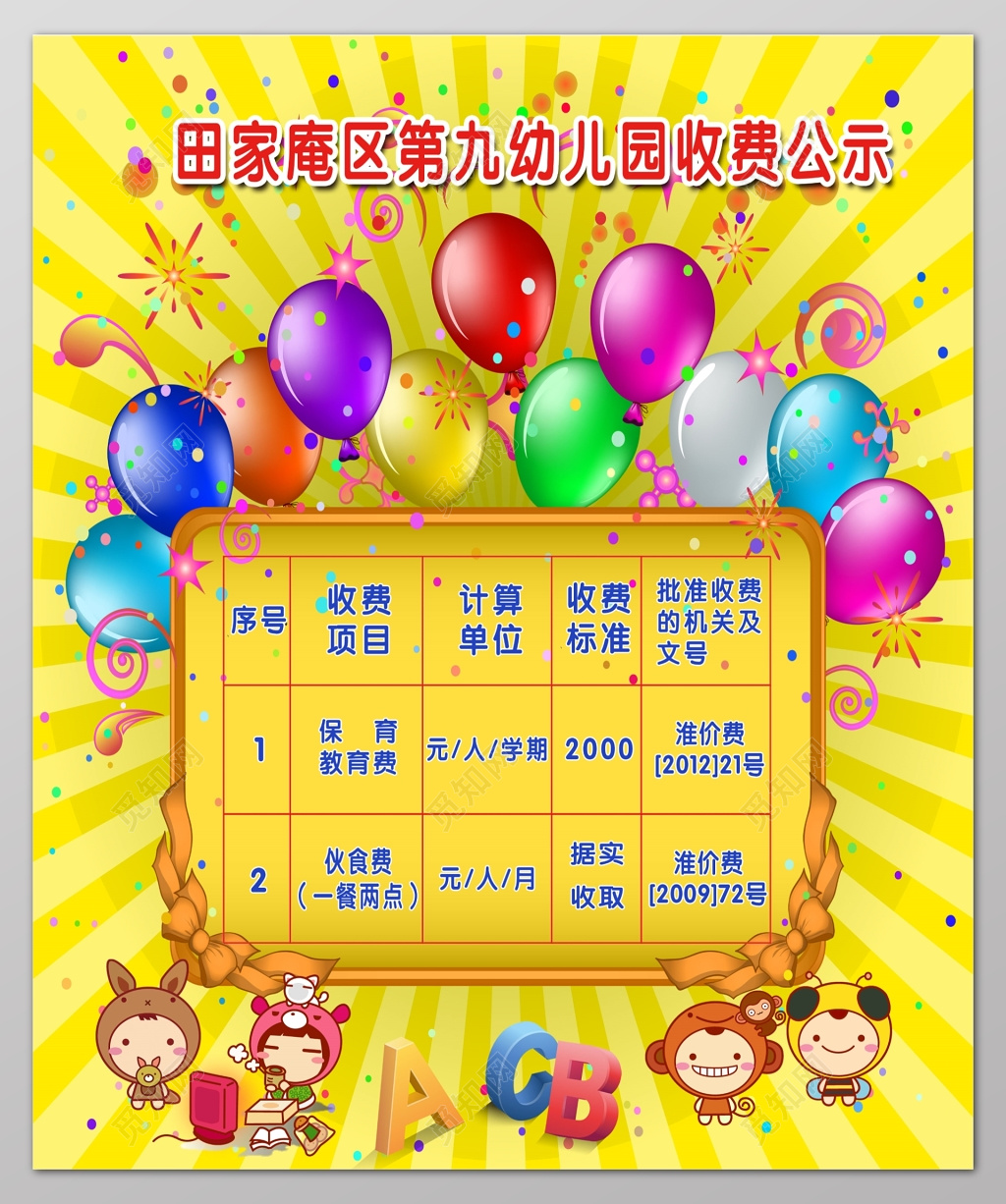 幼儿园收费公示幼儿园制度牌