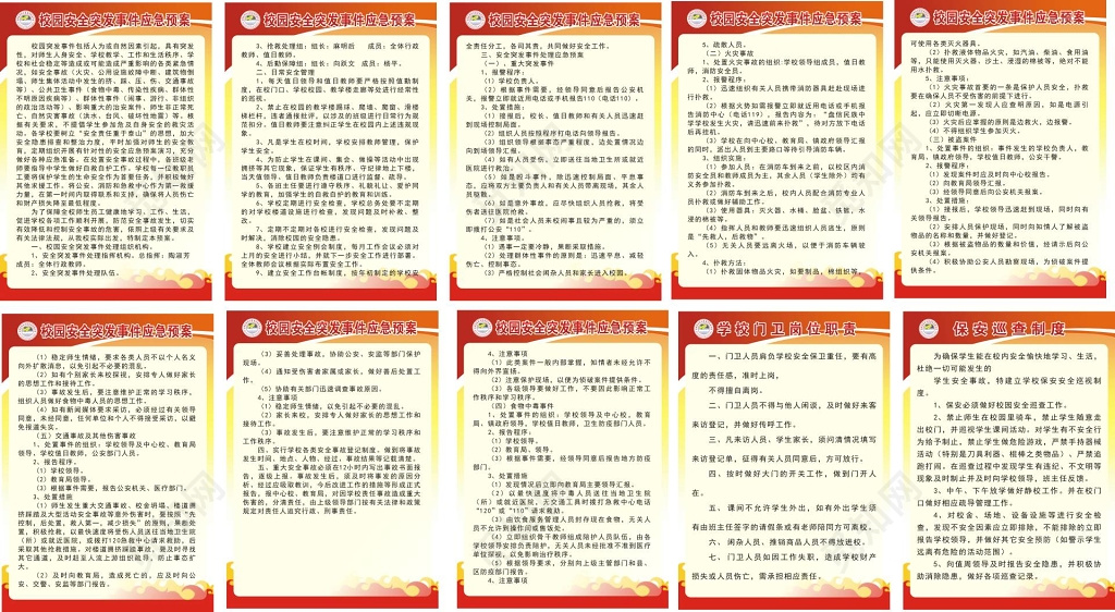 校园安全突发事件应急预案及门卫岗位职责等制度牌
