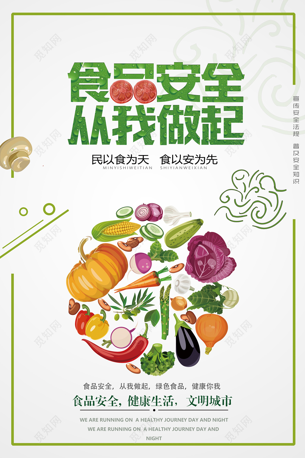 食品安全健康生活文明城市简约海报模板