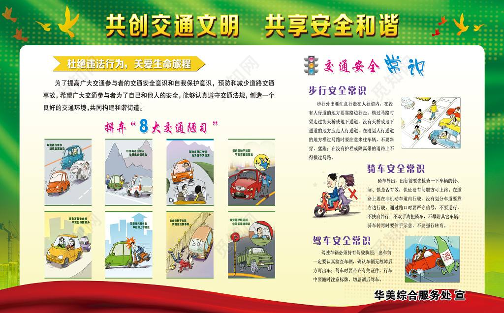 共创交通文明共享安全和谐交通常识宣传栏