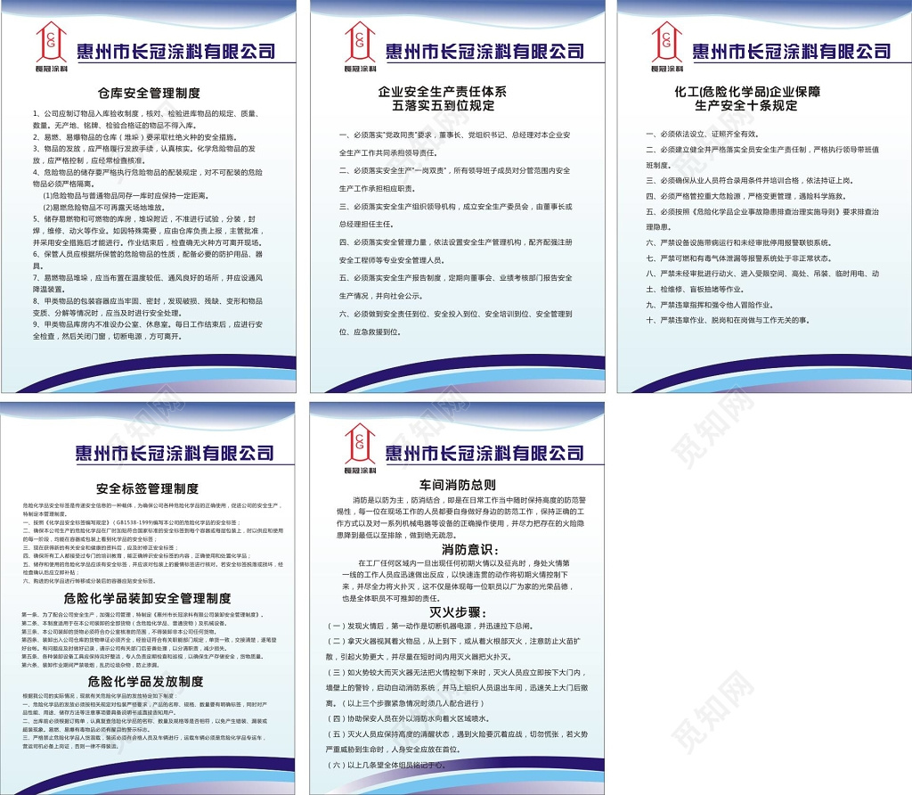 涂料公司安全生产管理制度及车间消防等制度牌
