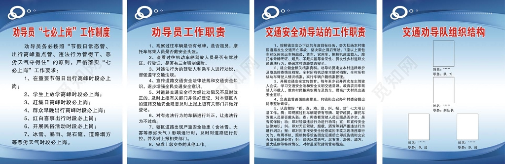交通劝导队组织结构及劝导员交通安全劝导站的工作职责制度牌
