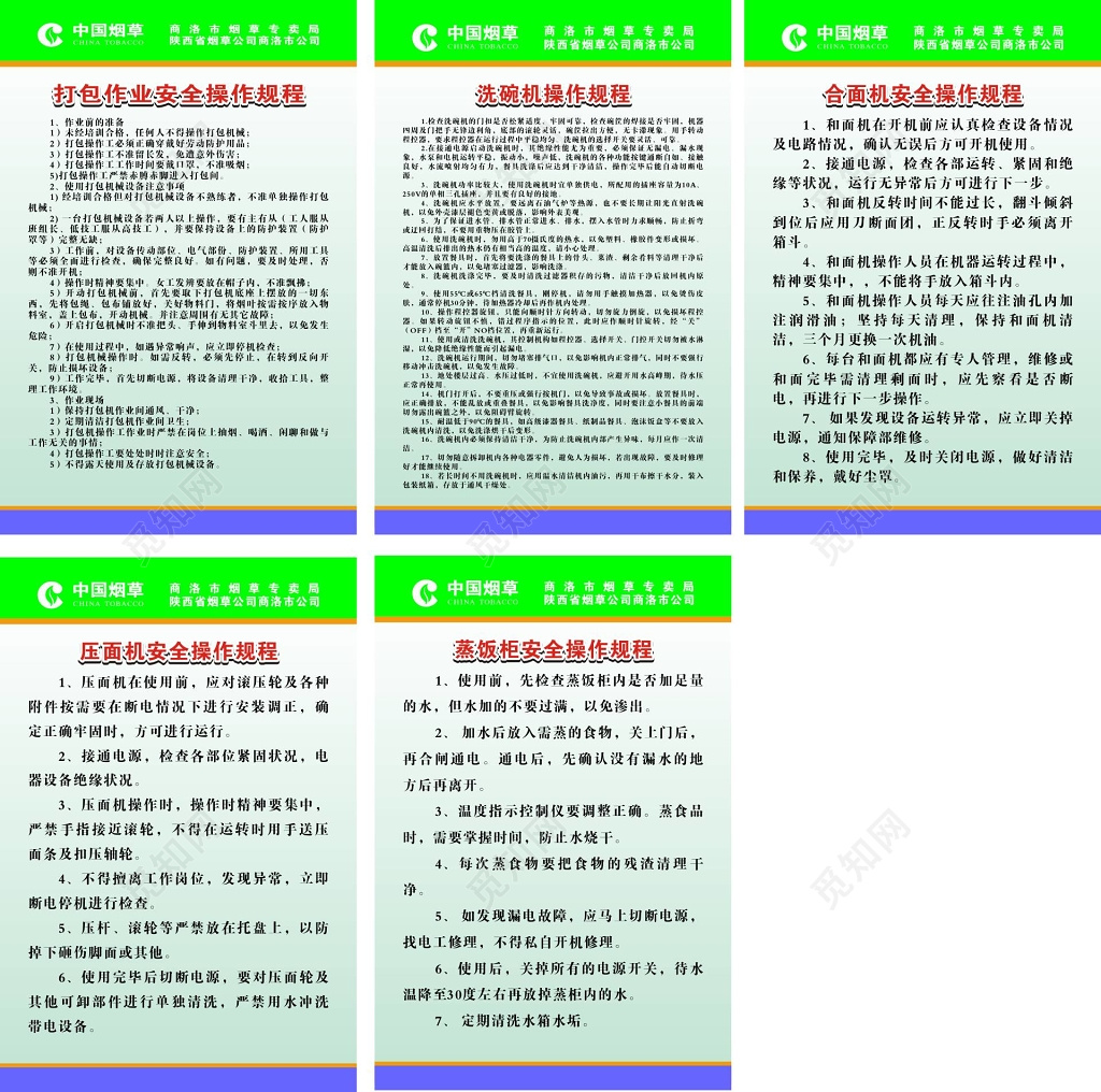 烟草公司打包作业安全操作规程及压面机等操作流程制度牌