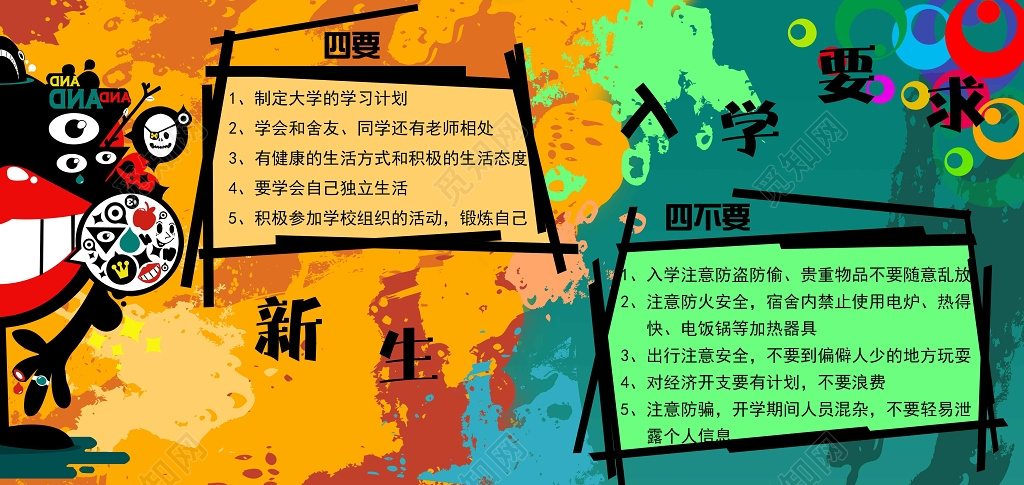 大学生校园防骗新生入学要求学校喷绘文化墙设计