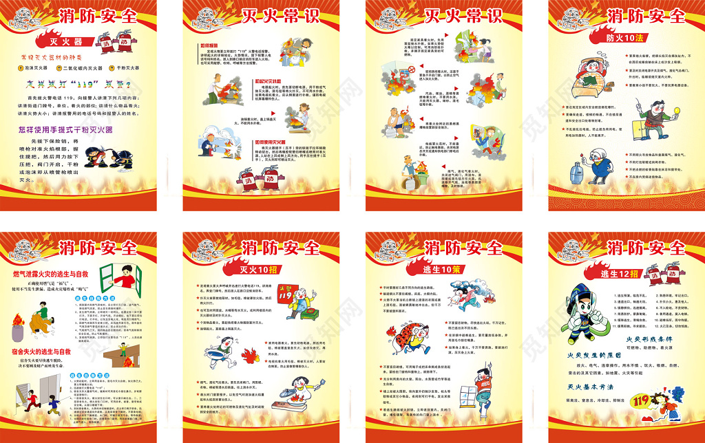 消防安全灭火常识119安全意识宣传栏