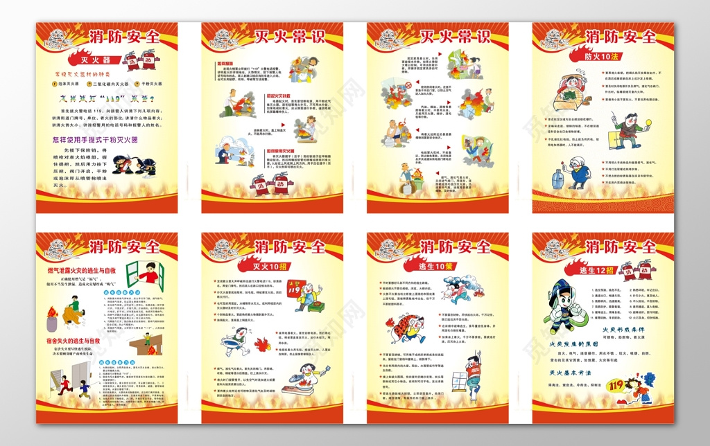 消防安全灭火常识119安全意识宣传栏