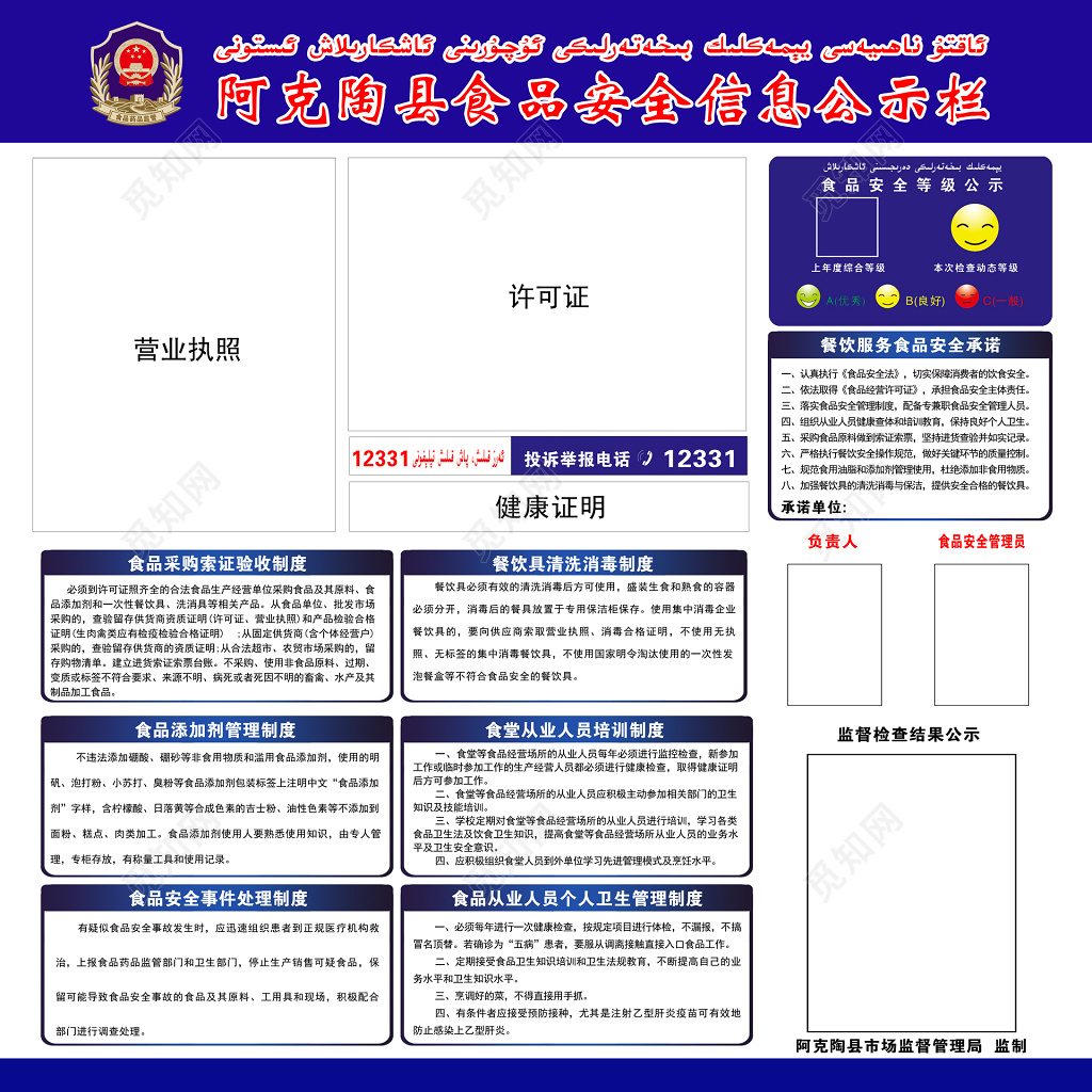 安全制度食品安全信息公示栏海报模板